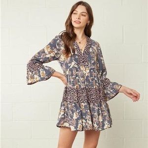 Entro Leopard/Floral Print Tiered Dress